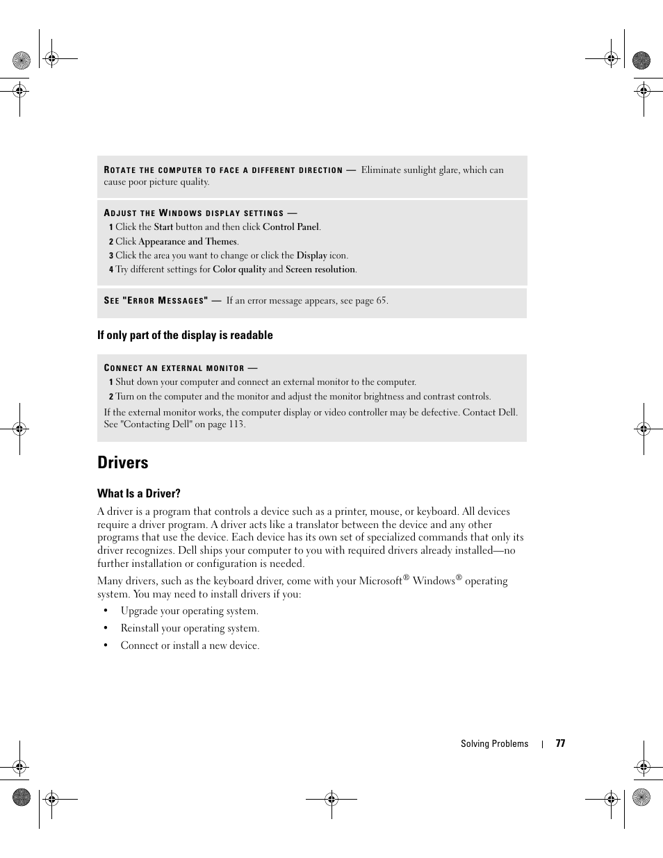 If only part of the display is readable, Drivers, What is a driver | Dell Inspiron XPS Gen 2 User Manual | Page 77 / 134