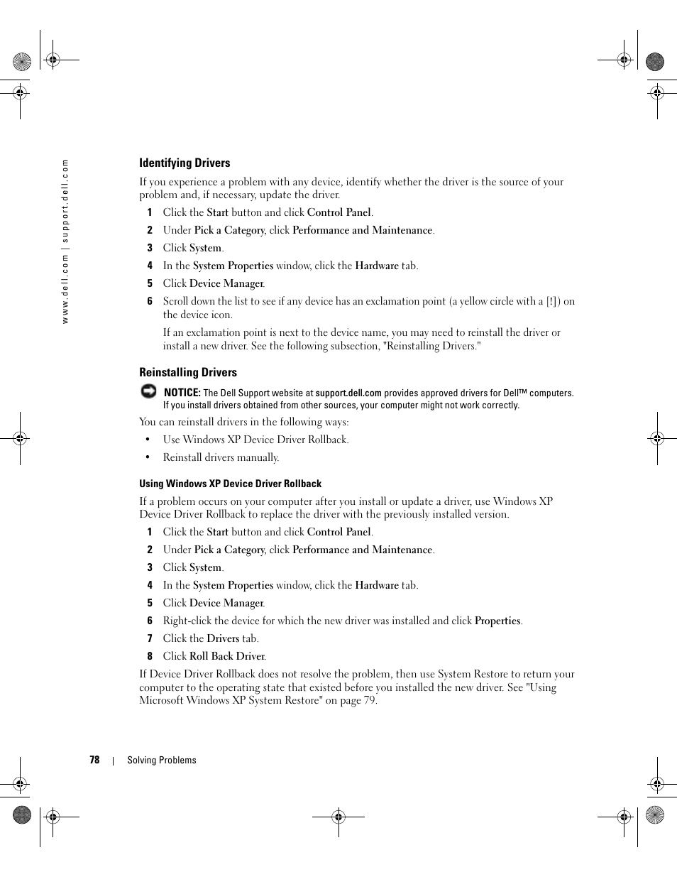 Identifying drivers, Reinstalling drivers | Dell Inspiron XPS Gen 2 User Manual | Page 78 / 134