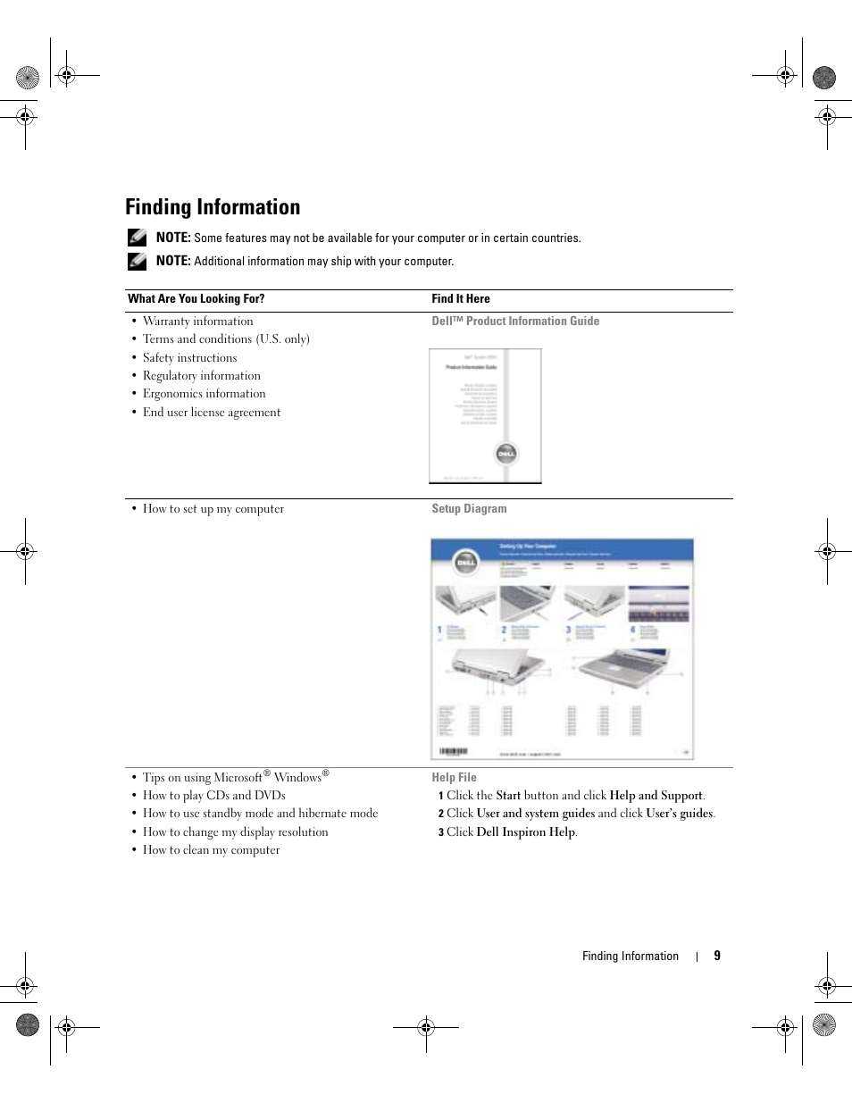 Finding information | Dell Inspiron XPS Gen 2 User Manual | Page 9 / 134