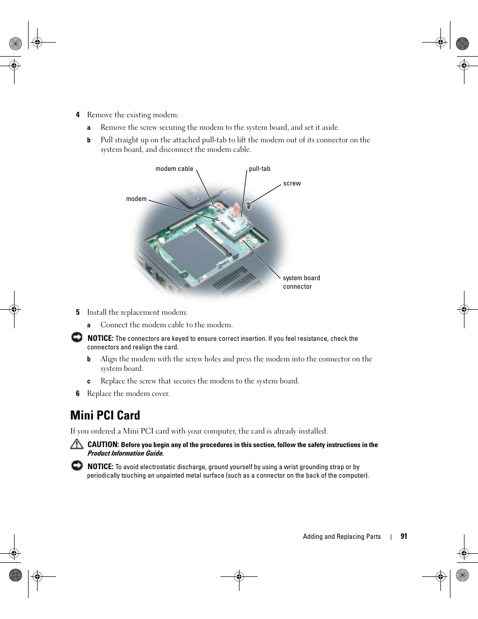 Mini pci card | Dell Inspiron XPS Gen 2 User Manual | Page 91 / 134