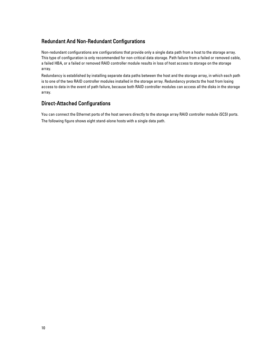 Redundant and non-redundant configurations, Direct-attached configurations | Dell PowerVault MD3260i User Manual | Page 10 / 55