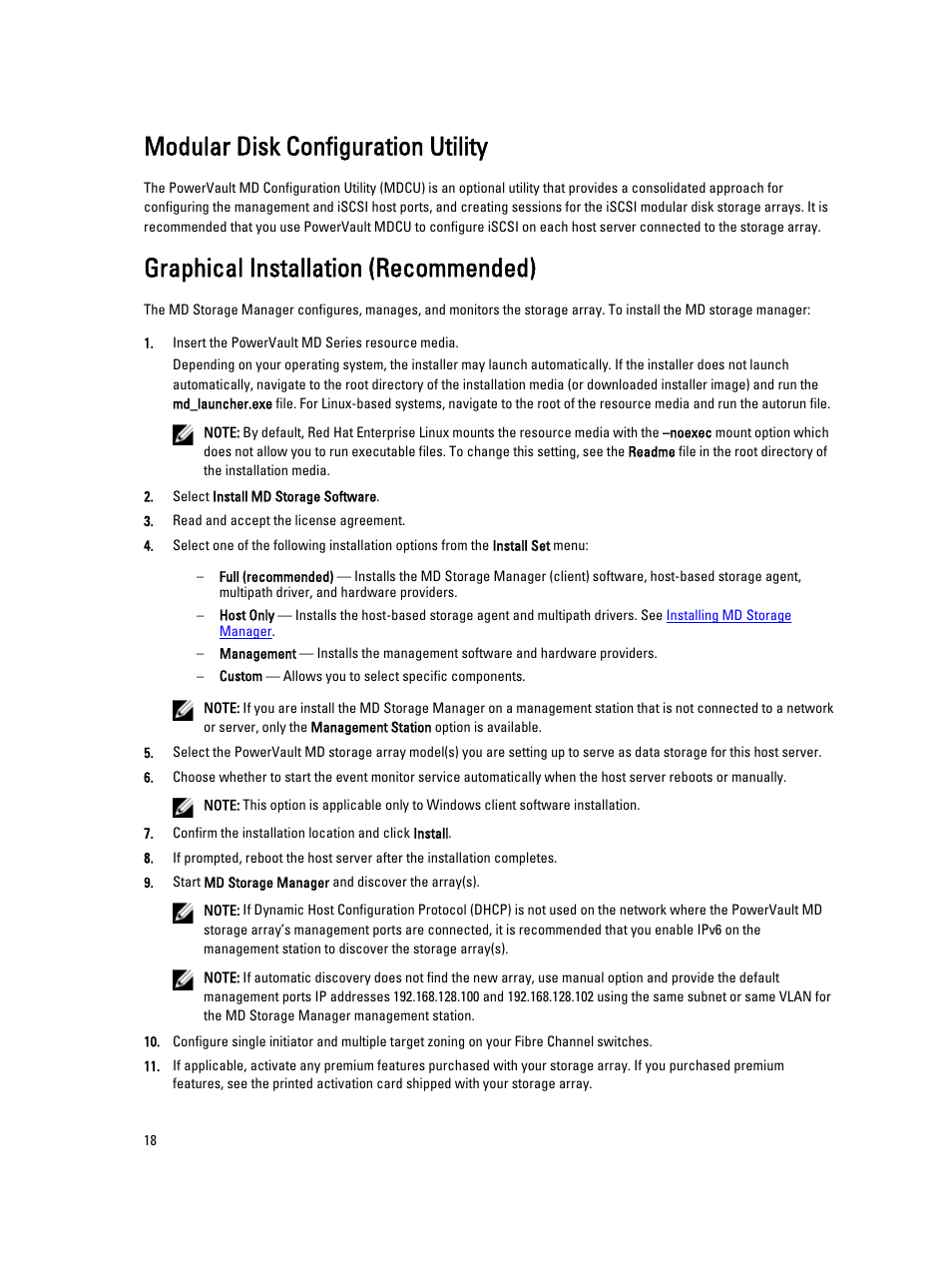 Modular disk configuration utility, Graphical installation (recommended) | Dell PowerVault MD3260i User Manual | Page 18 / 55