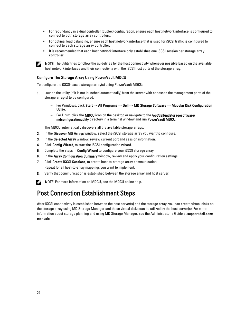 Post connection establishment steps | Dell PowerVault MD3260i User Manual | Page 24 / 55