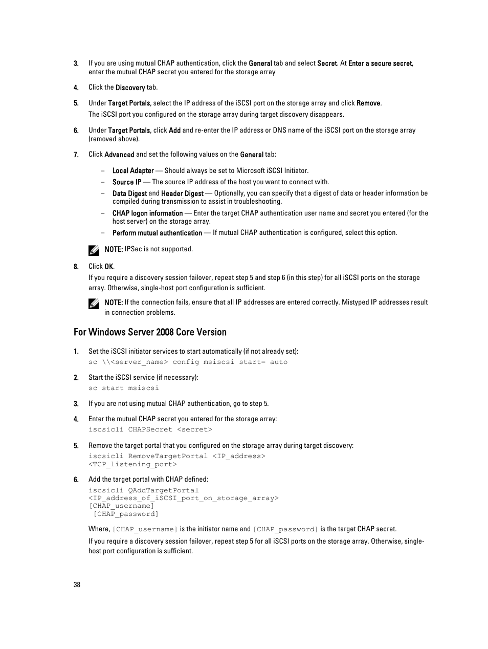 For windows server 2008 core version | Dell PowerVault MD3260i User Manual | Page 38 / 55