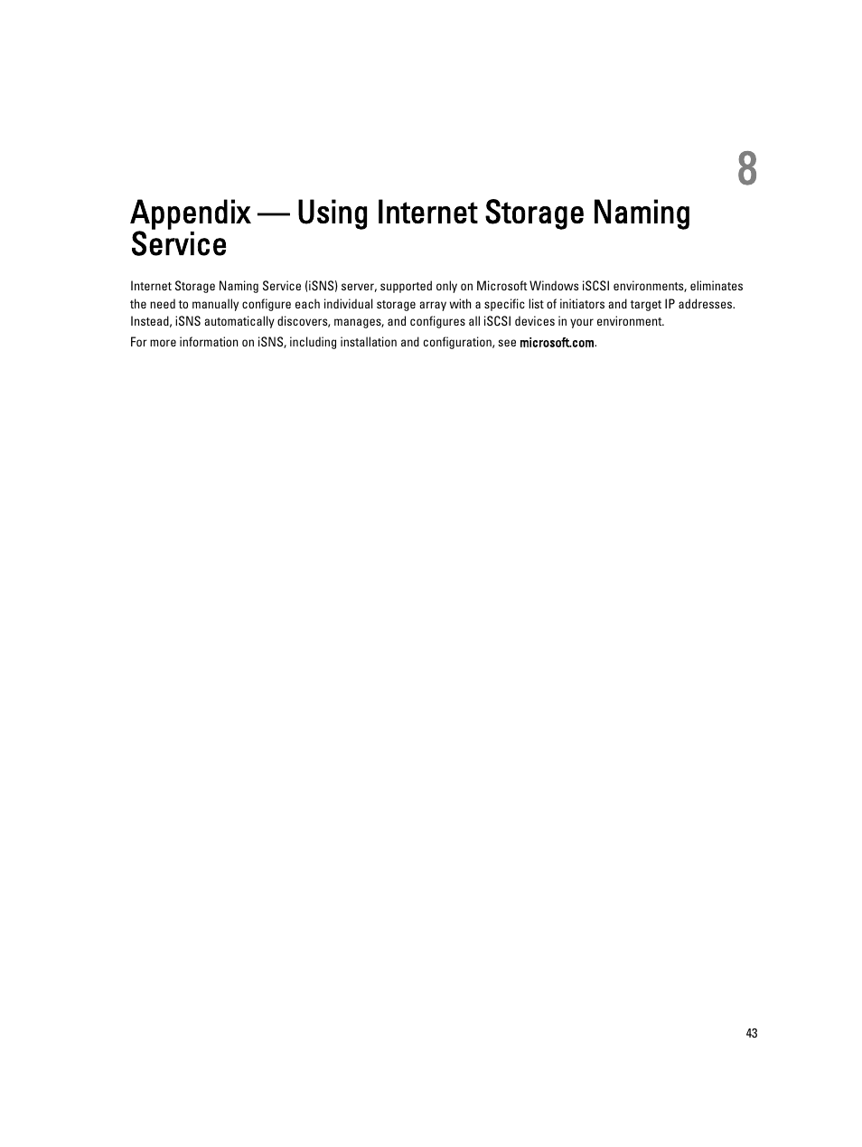 Appendix — using internet storage naming service, 8 appendix — using internet storage naming service | Dell PowerVault MD3260i User Manual | Page 43 / 55