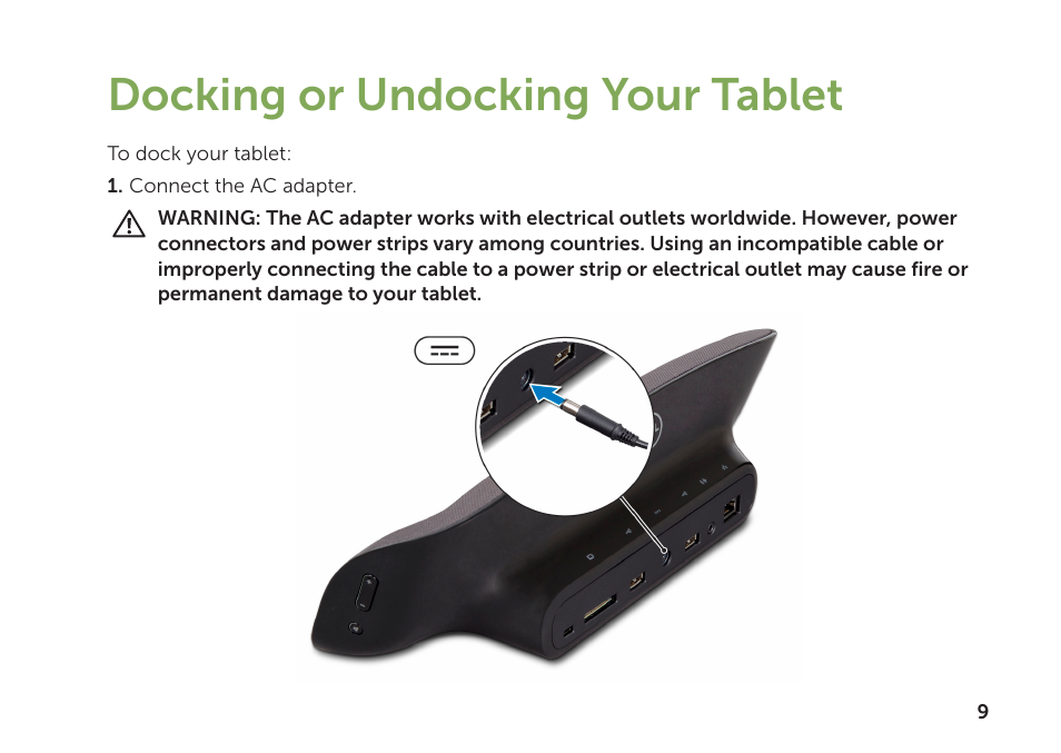 Docking or undocking your tablet | Dell Inspiron Mini Duo (1090, Late 2010) User Manual | Page 11 / 34