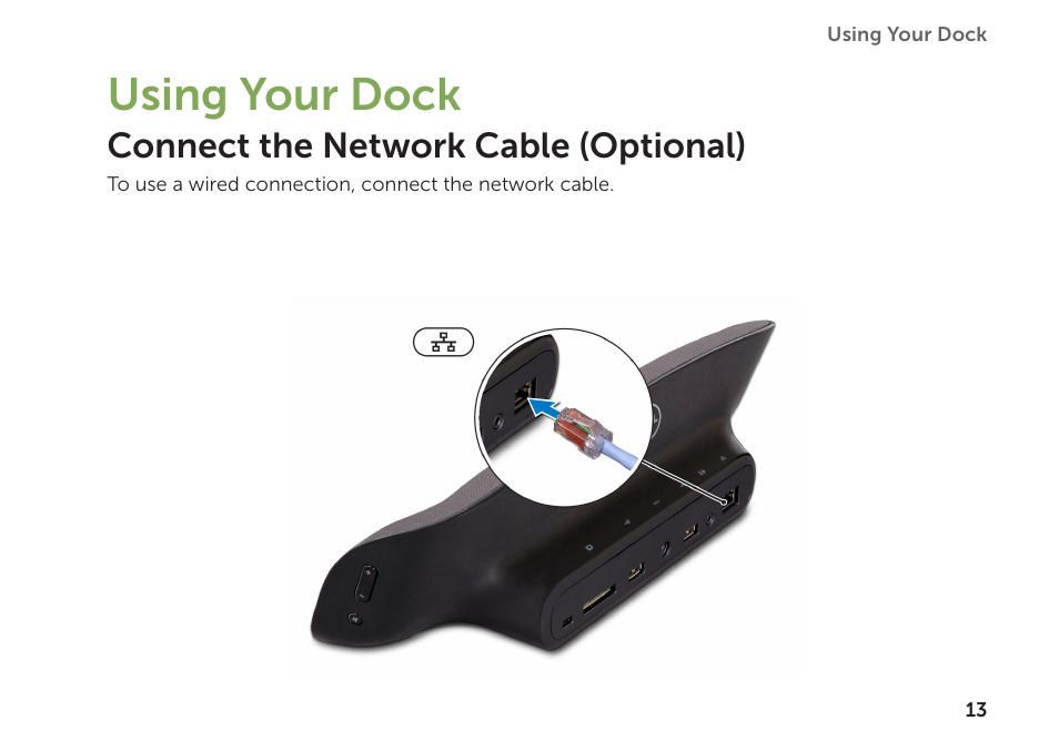 Using your dock, Connect the network cable (optional) | Dell Inspiron Mini Duo (1090, Late 2010) User Manual | Page 15 / 34