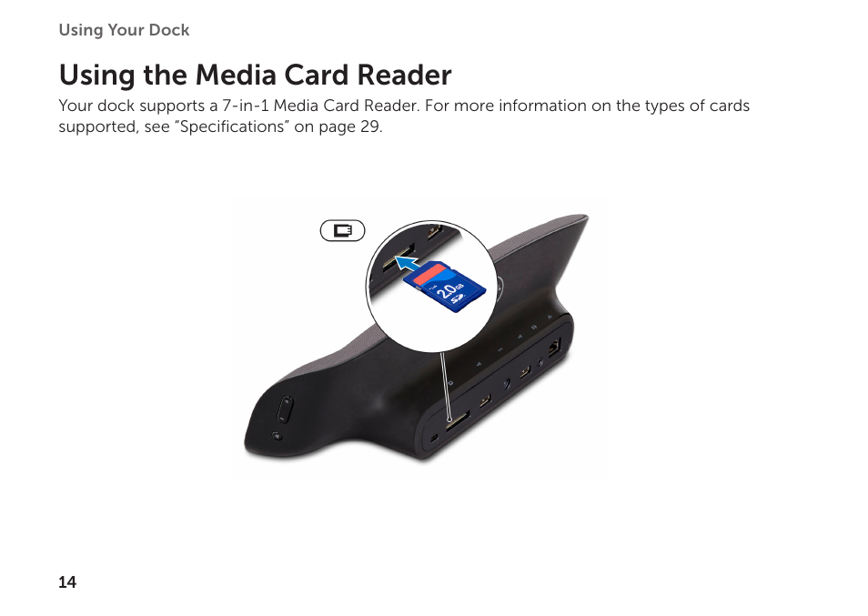 Using the media card reader | Dell Inspiron Mini Duo (1090, Late 2010) User Manual | Page 16 / 34