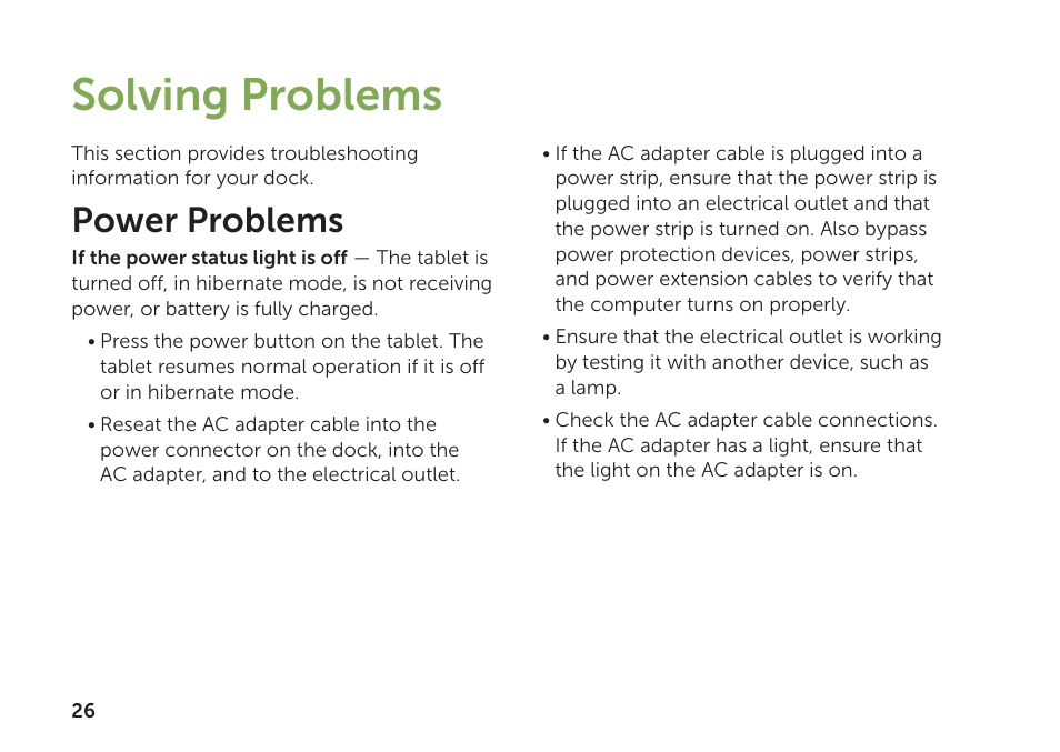 Solving problems, Power problems | Dell Inspiron Mini Duo (1090, Late 2010) User Manual | Page 28 / 34