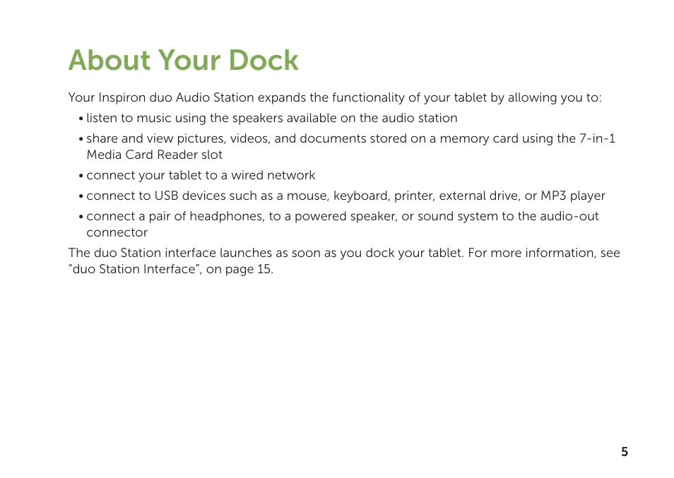 About your dock | Dell Inspiron Mini Duo (1090, Late 2010) User Manual | Page 7 / 34