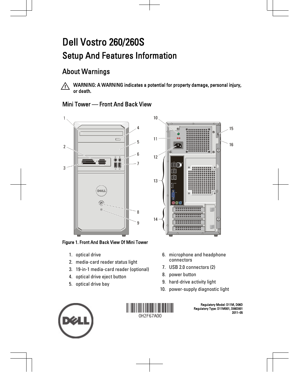 Dell Vostro 260 (Mid 2011) User Manual | 8 pages