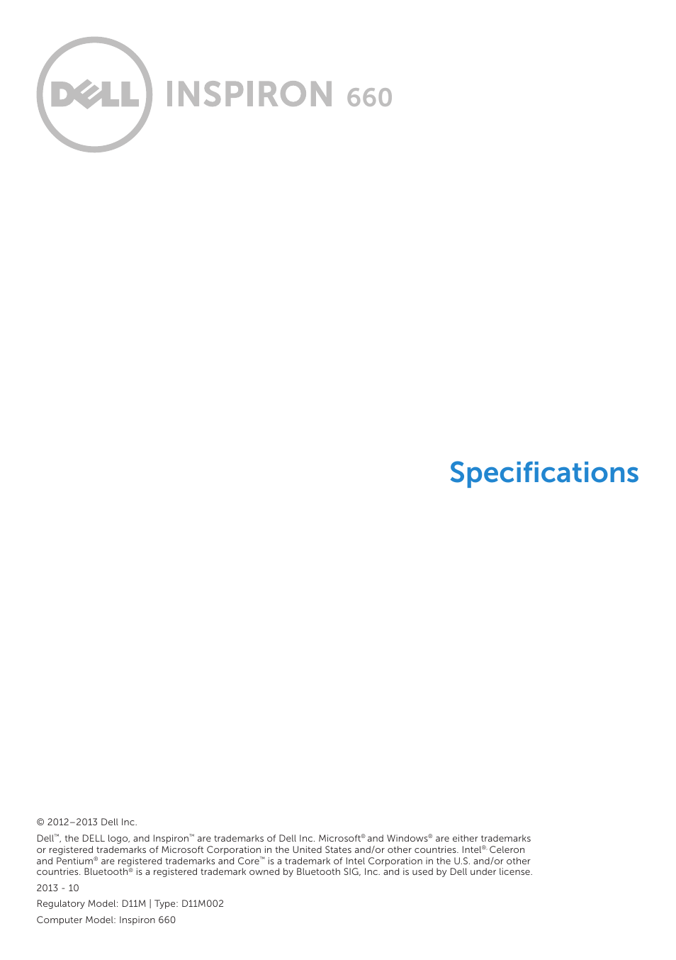 Dell Inspiron 660 (Early 2012) User Manual | 5 pages