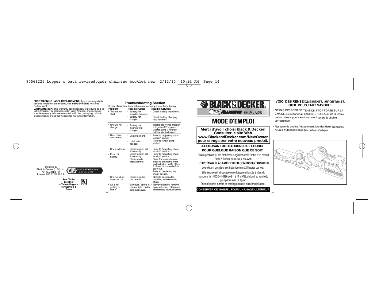 Mode d’emploi | Black & Decker Alligator NLP1800 User Manual | Page 8 / 24
