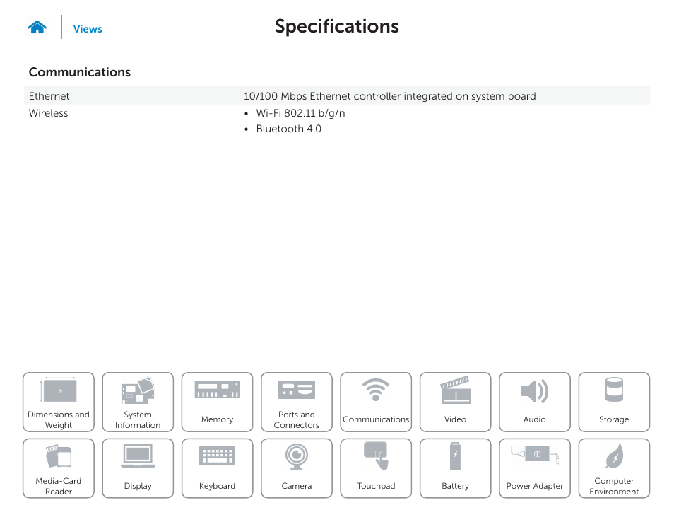Communications, Specifications | Dell Inspiron 14 (3443, Early 2015) User Manual | Page 11 / 22