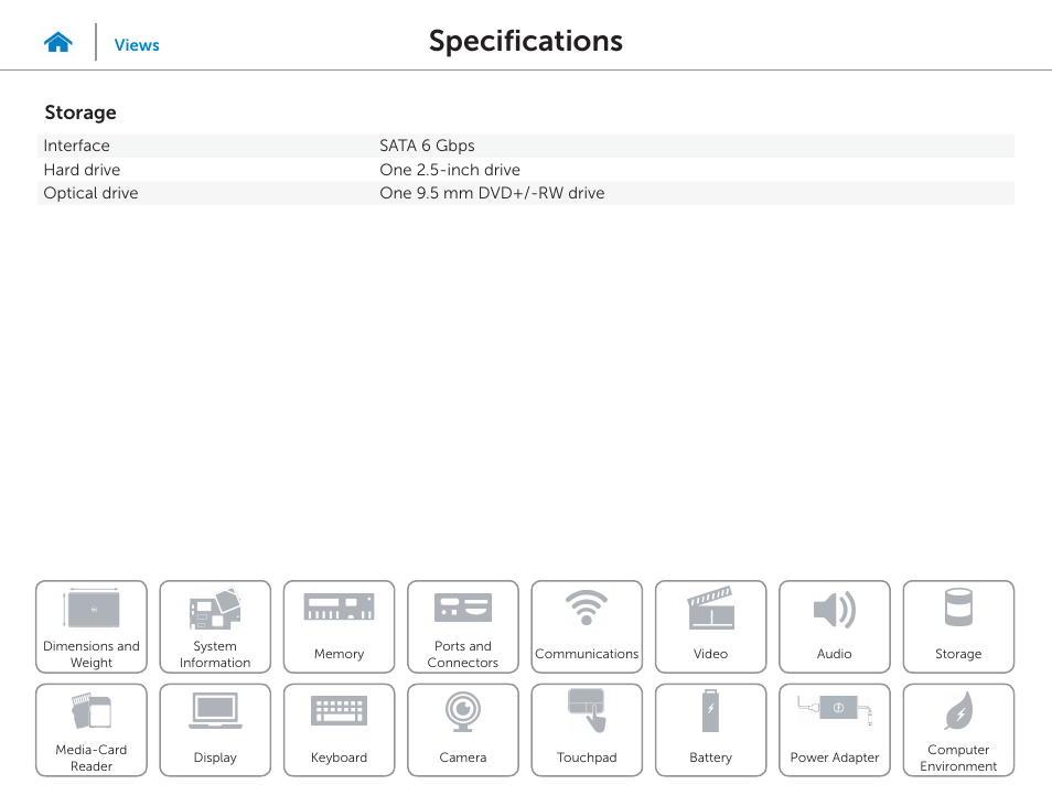 Storage, Specifications | Dell Inspiron 14 (3443, Early 2015) User Manual | Page 14 / 22