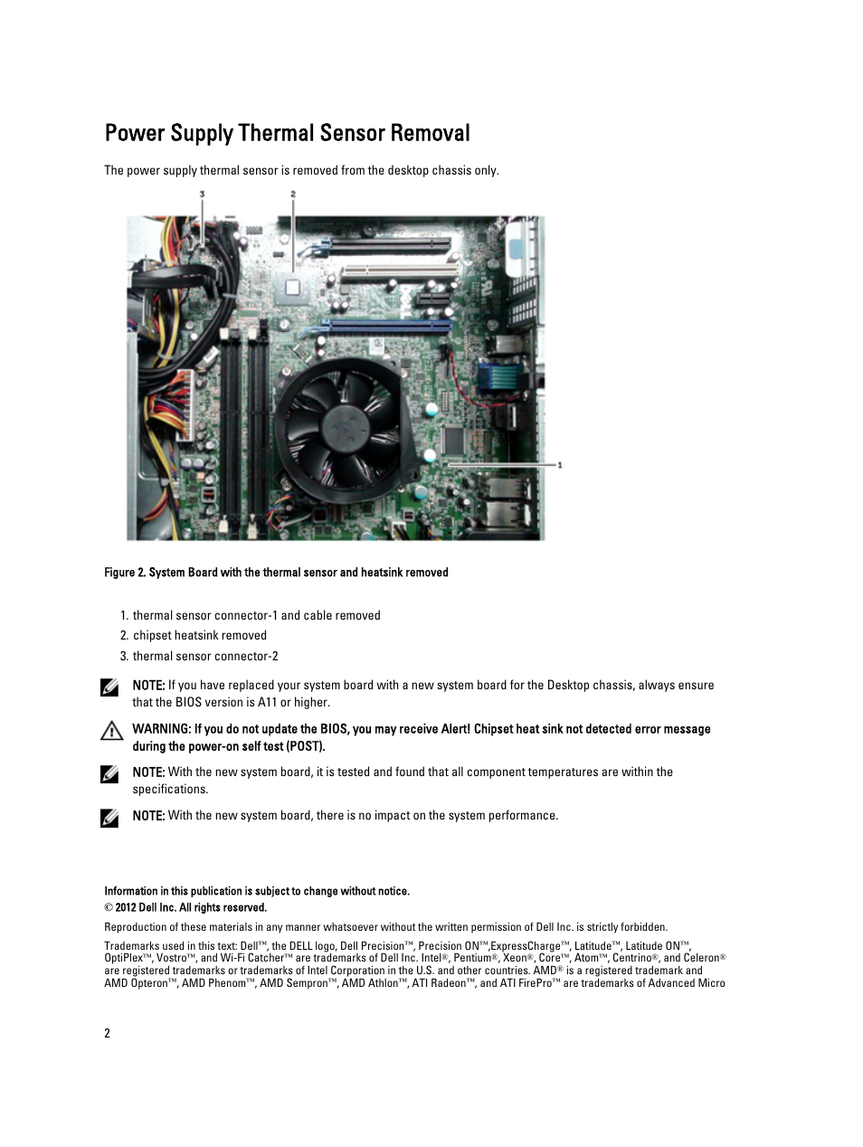 Power supply thermal sensor removal | Dell OptiPlex 990 (Early 2011) User Manual | Page 2 / 3