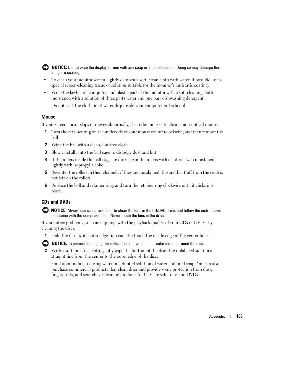 Mouse, Cds and dvds | Dell XPS 200 User Manual | Page 109 / 132