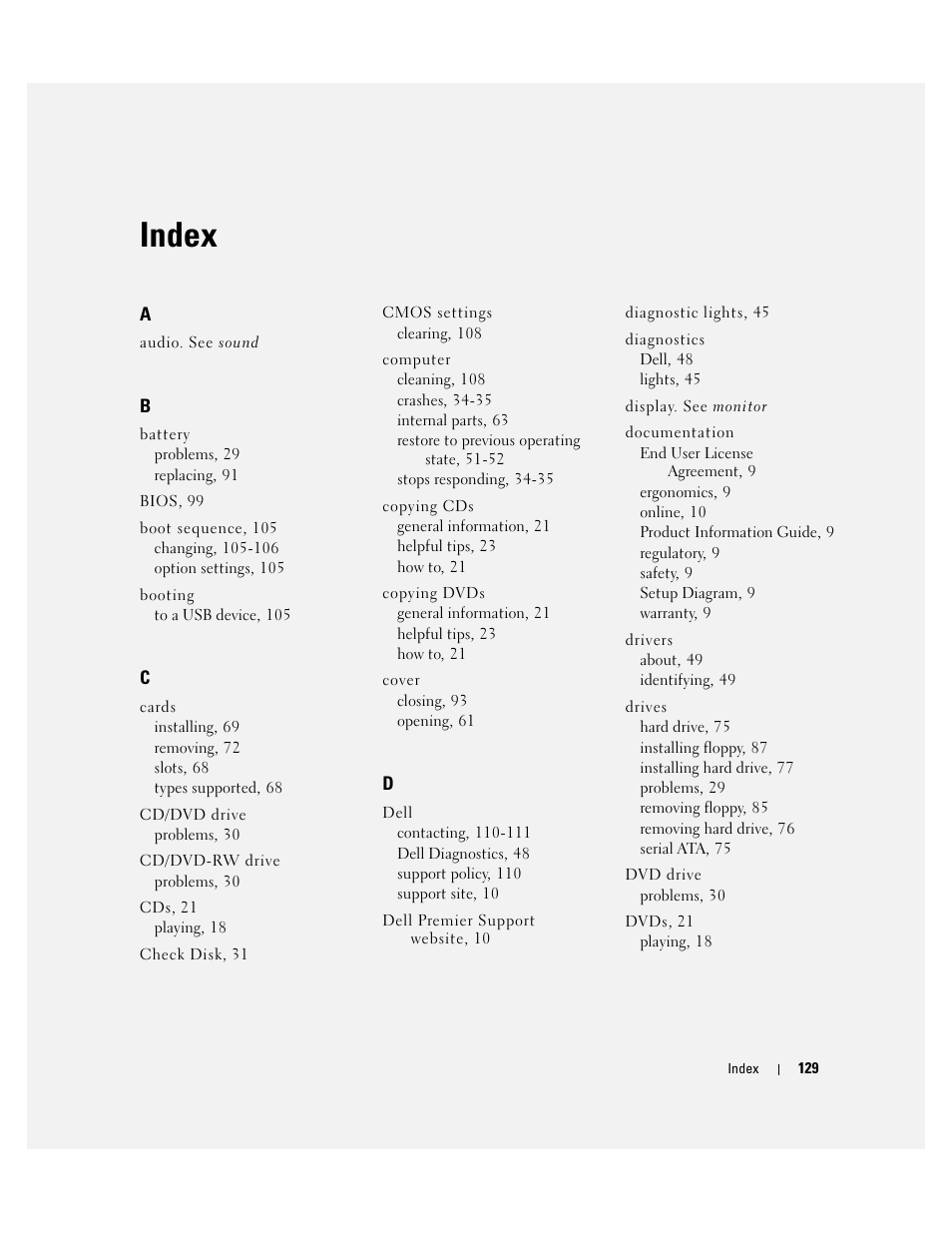 Index | Dell XPS 200 User Manual | Page 129 / 132