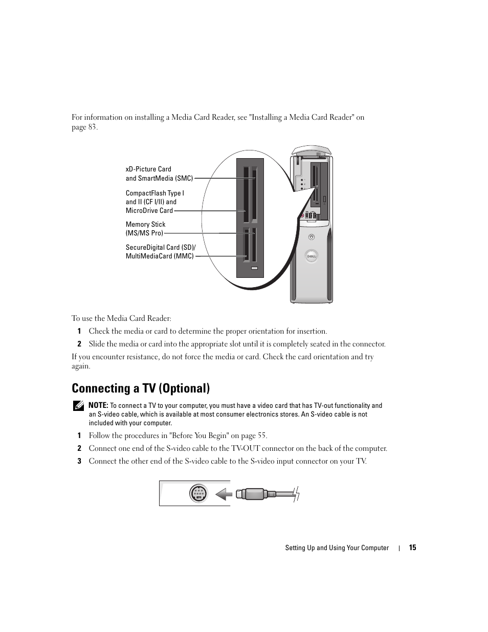 Connecting a tv (optional) | Dell XPS 200 User Manual | Page 15 / 132