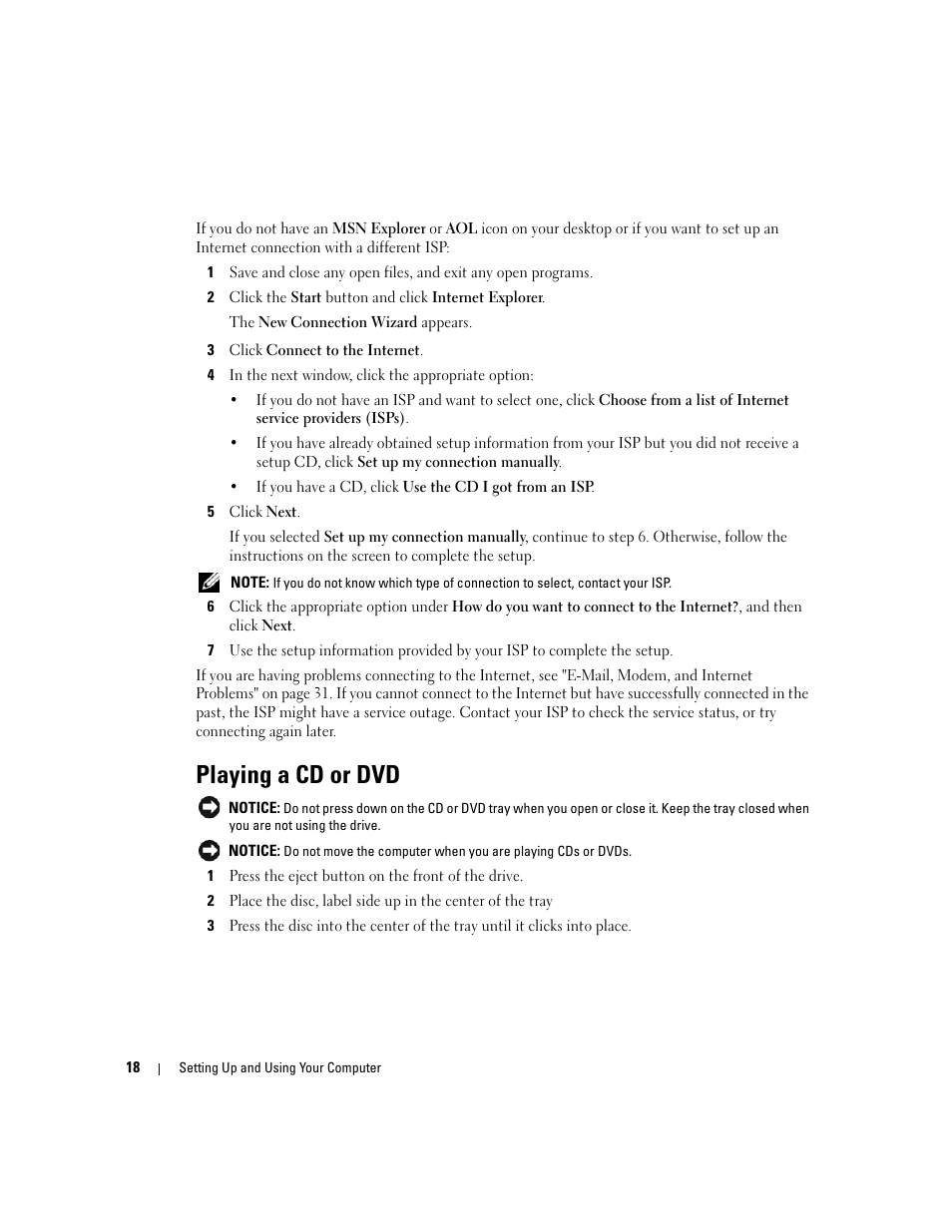 Playing a cd or dvd | Dell XPS 200 User Manual | Page 18 / 132