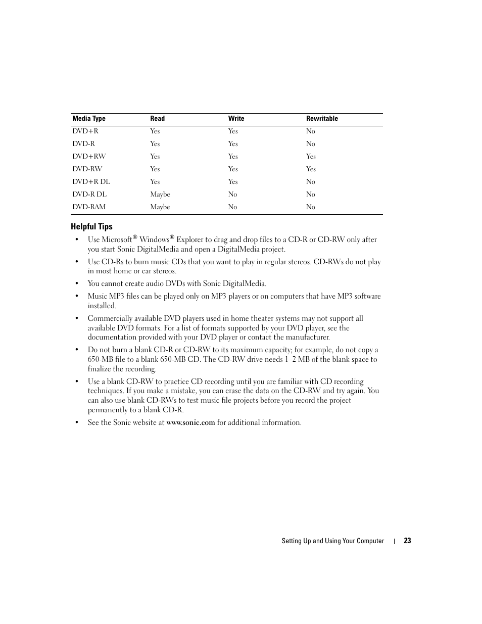 Helpful tips | Dell XPS 200 User Manual | Page 23 / 132