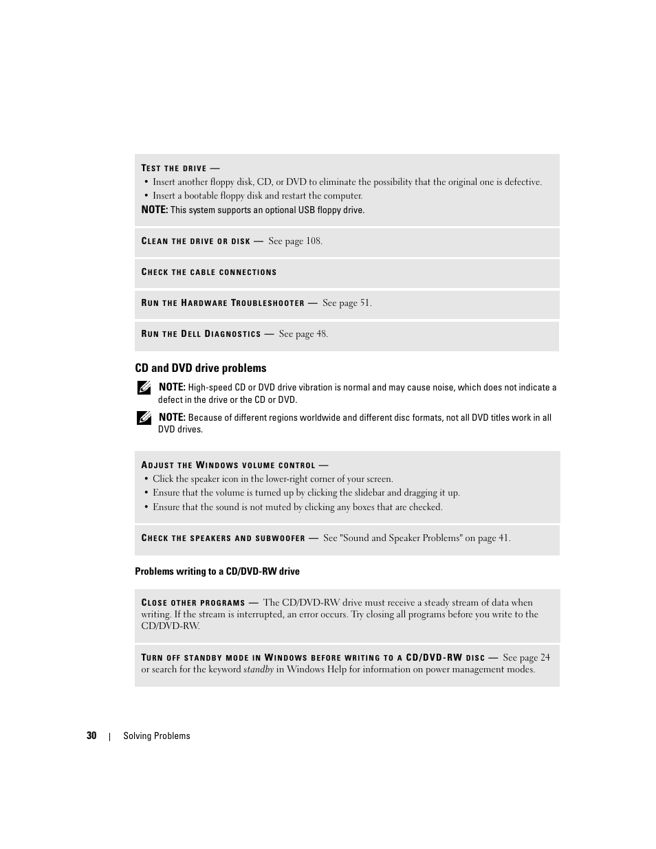 Cd and dvd drive problems | Dell XPS 200 User Manual | Page 30 / 132
