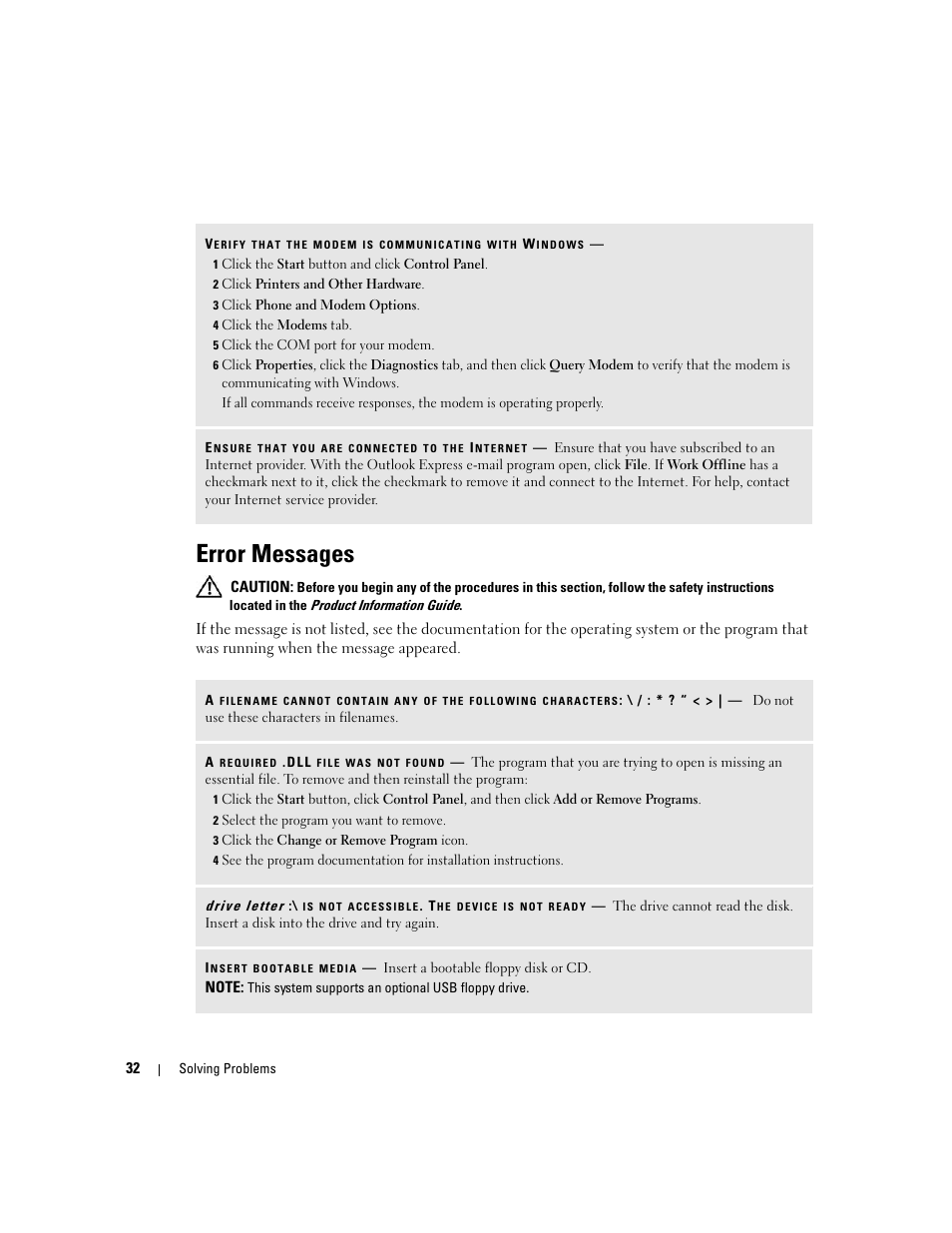 Error messages | Dell XPS 200 User Manual | Page 32 / 132