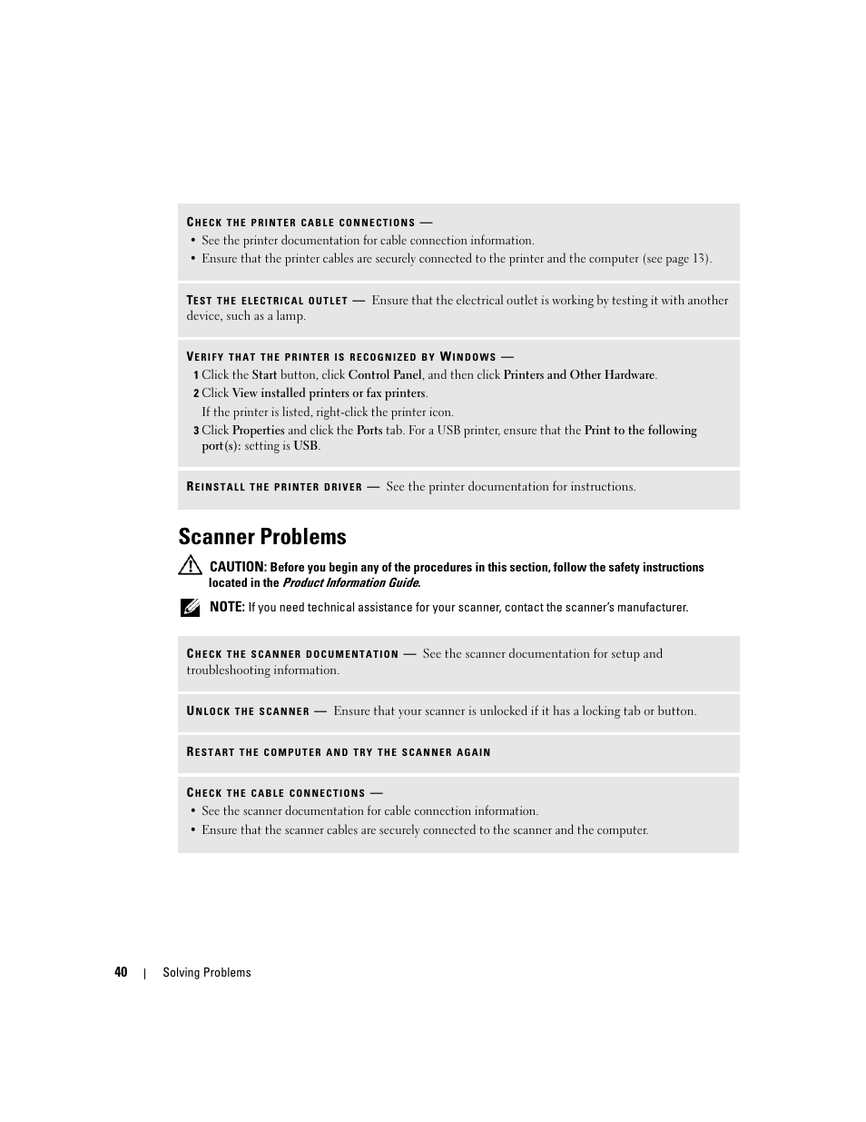 Scanner problems | Dell XPS 200 User Manual | Page 40 / 132