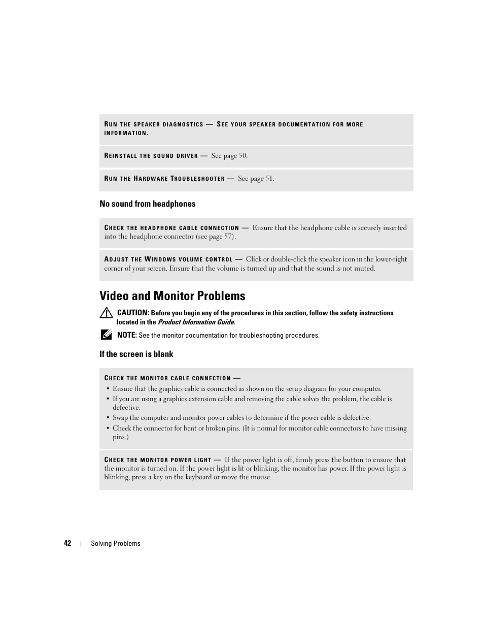 No sound from headphones, Video and monitor problems, If the screen is blank | Dell XPS 200 User Manual | Page 42 / 132