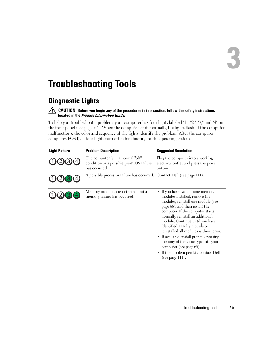 Troubleshooting tools, Diagnostic lights, See "diagnostic lights | Dell XPS 200 User Manual | Page 45 / 132