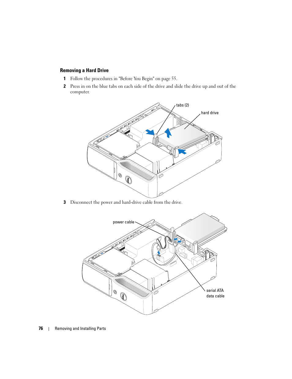 Removing a hard drive | Dell XPS 200 User Manual | Page 76 / 132