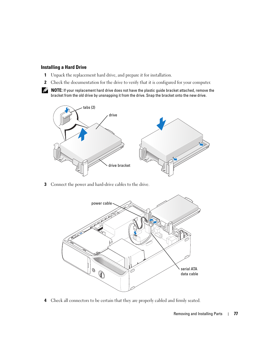 Installing a hard drive | Dell XPS 200 User Manual | Page 77 / 132