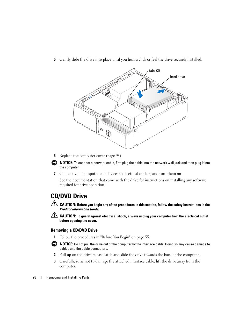 Cd/dvd drive, Removing a cd/dvd drive | Dell XPS 200 User Manual | Page 78 / 132