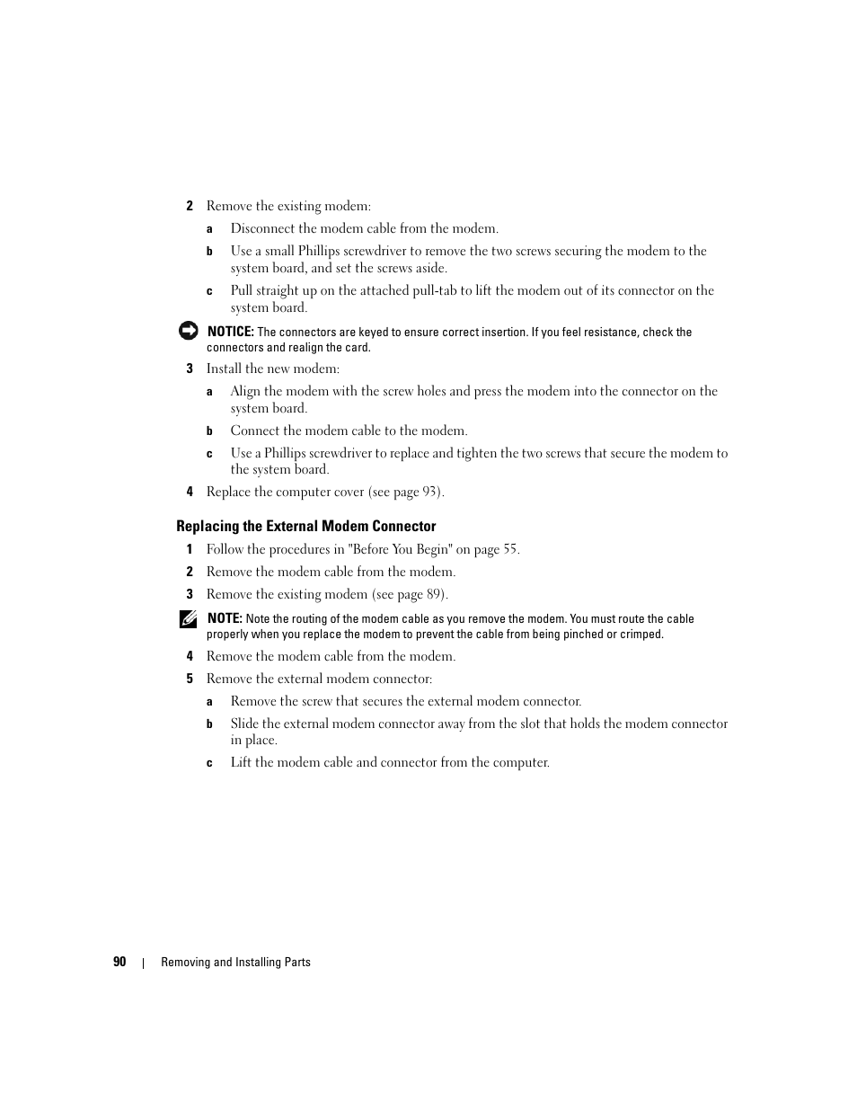 Replacing the external modem connector | Dell XPS 200 User Manual | Page 90 / 132