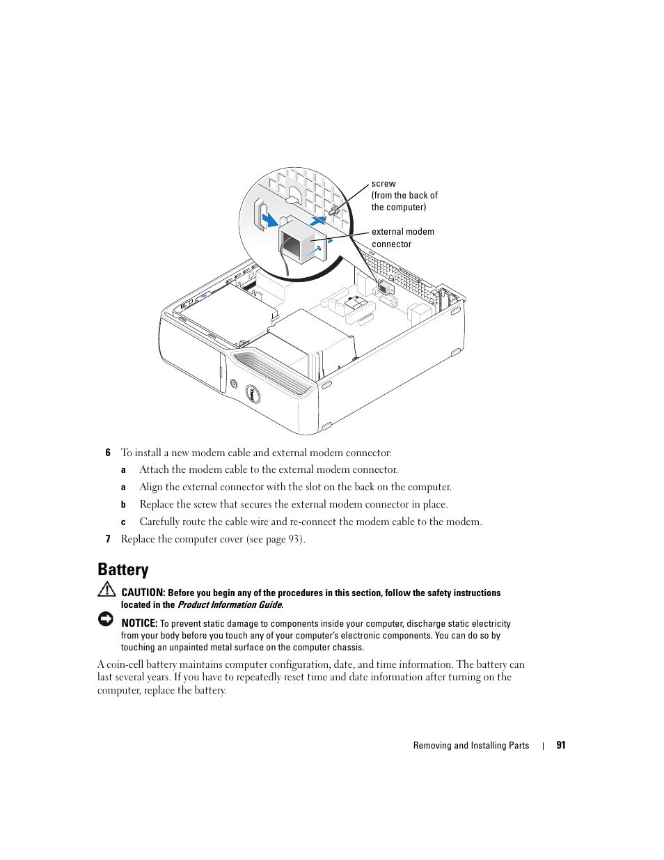 Battery | Dell XPS 200 User Manual | Page 91 / 132