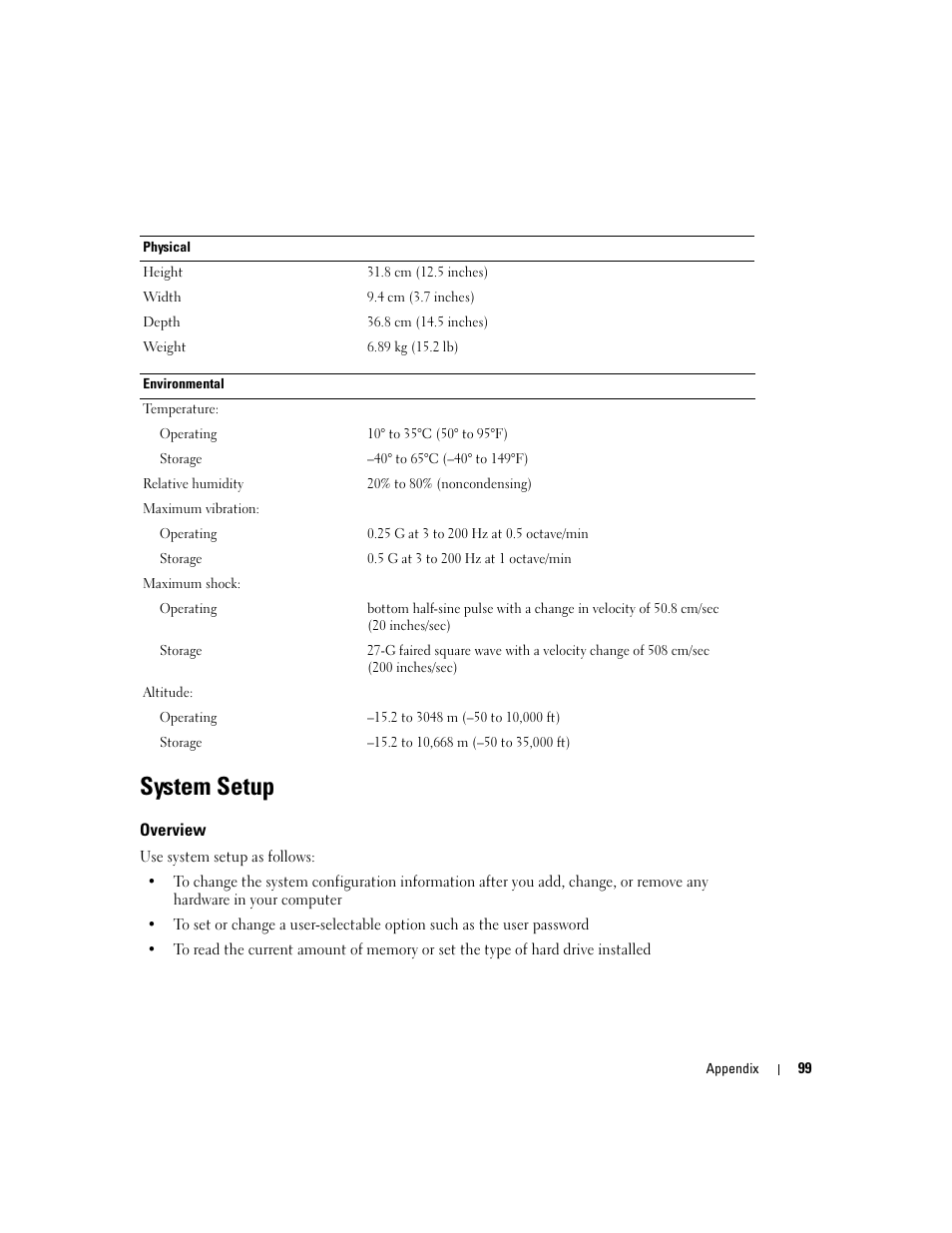 System setup, Overview | Dell XPS 200 User Manual | Page 99 / 132