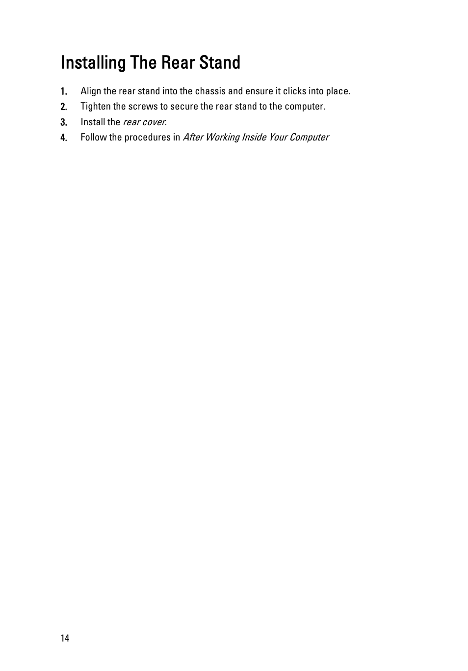 Installing the rear stand | Dell Vostro 360 (Late 2011) User Manual | Page 14 / 101