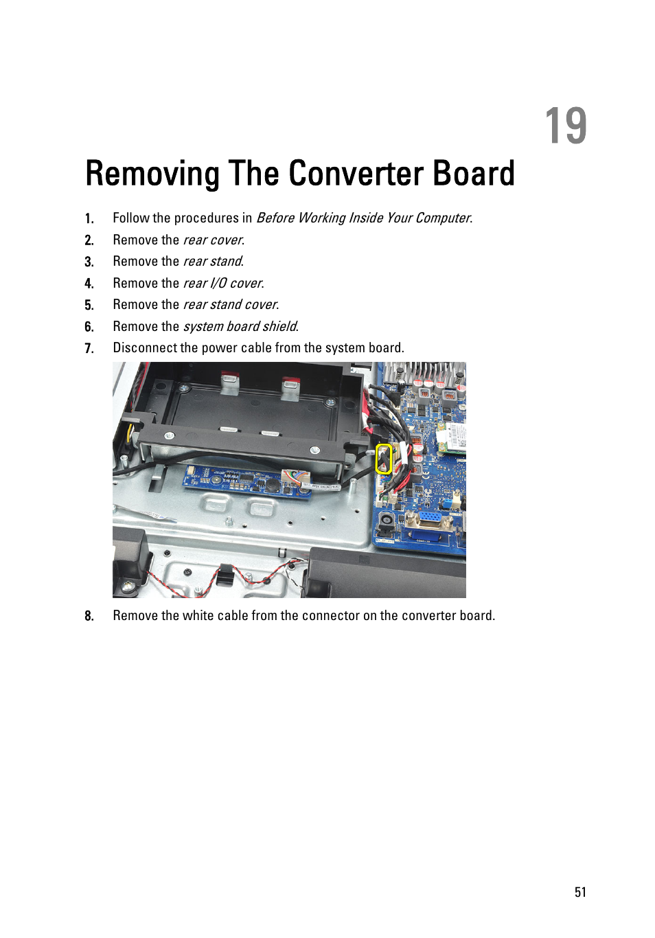Removing the converter board, 19 removing the converter board | Dell Vostro 360 (Late 2011) User Manual | Page 51 / 101