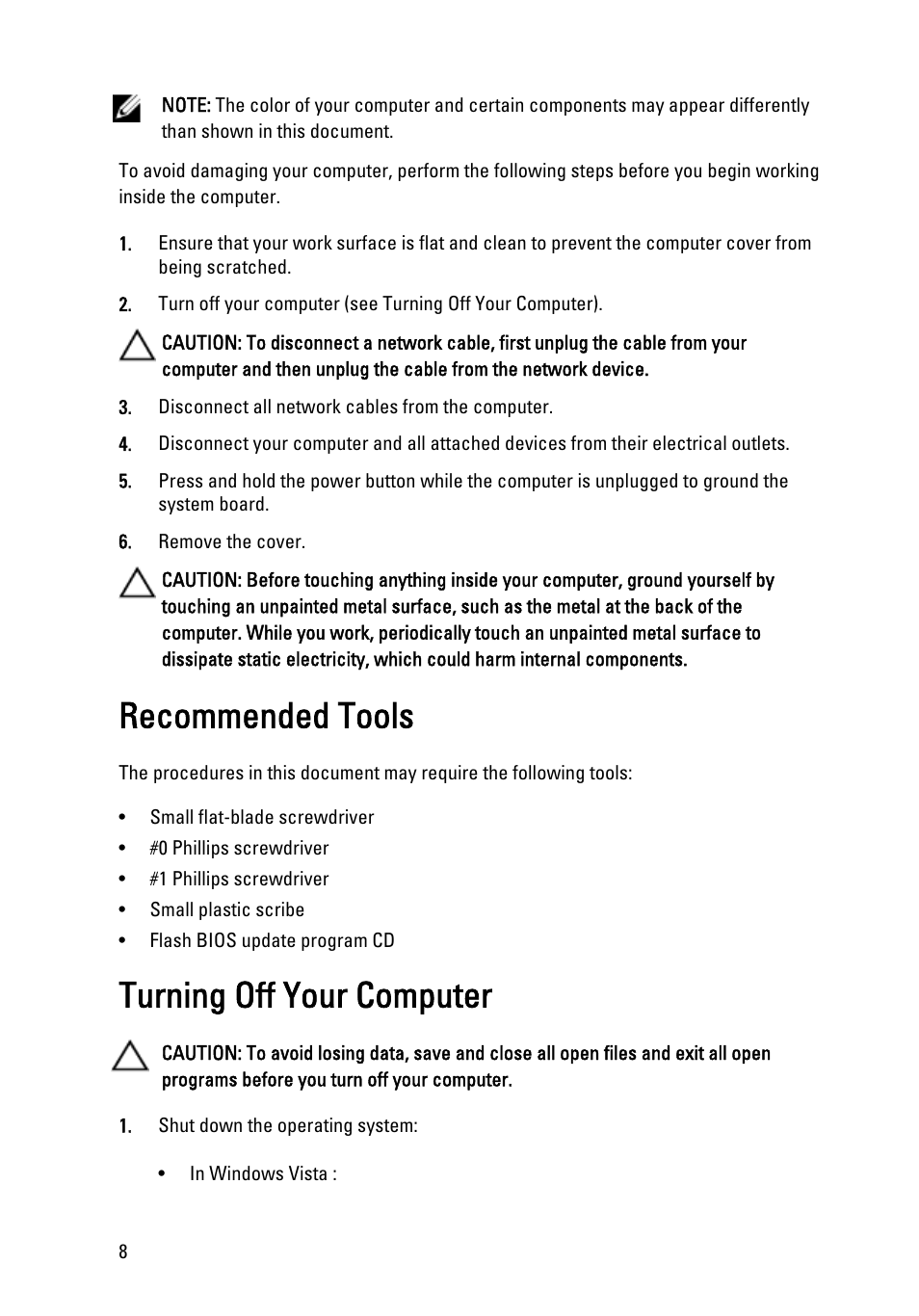 Recommended tools, Turning off your computer | Dell Vostro 360 (Late 2011) User Manual | Page 8 / 101
