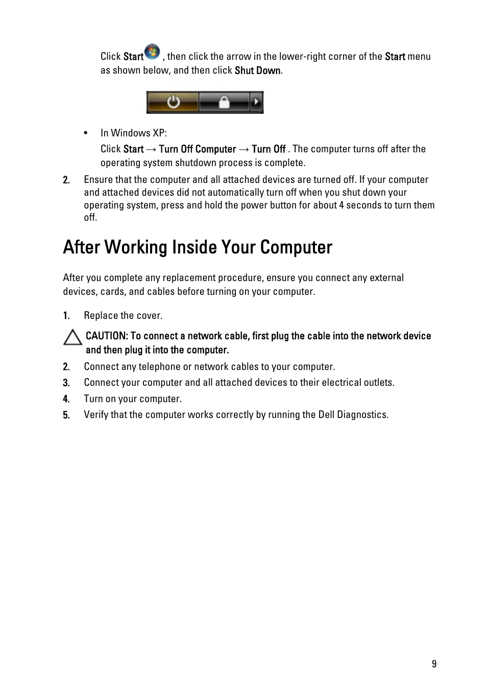 After working inside your computer | Dell Vostro 360 (Late 2011) User Manual | Page 9 / 101