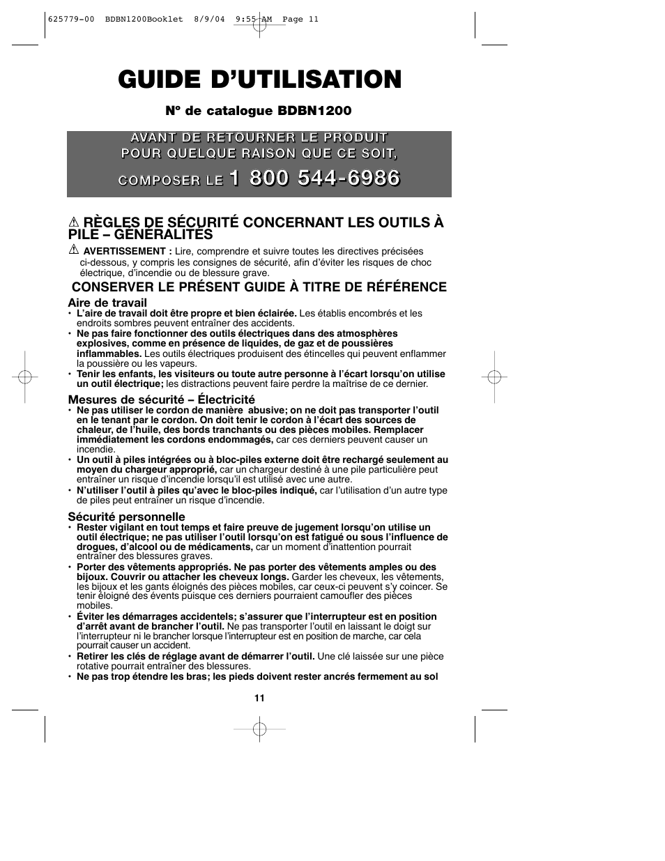 Guide d’utilisation | Black & Decker BDBN1200 User Manual | Page 11 / 33