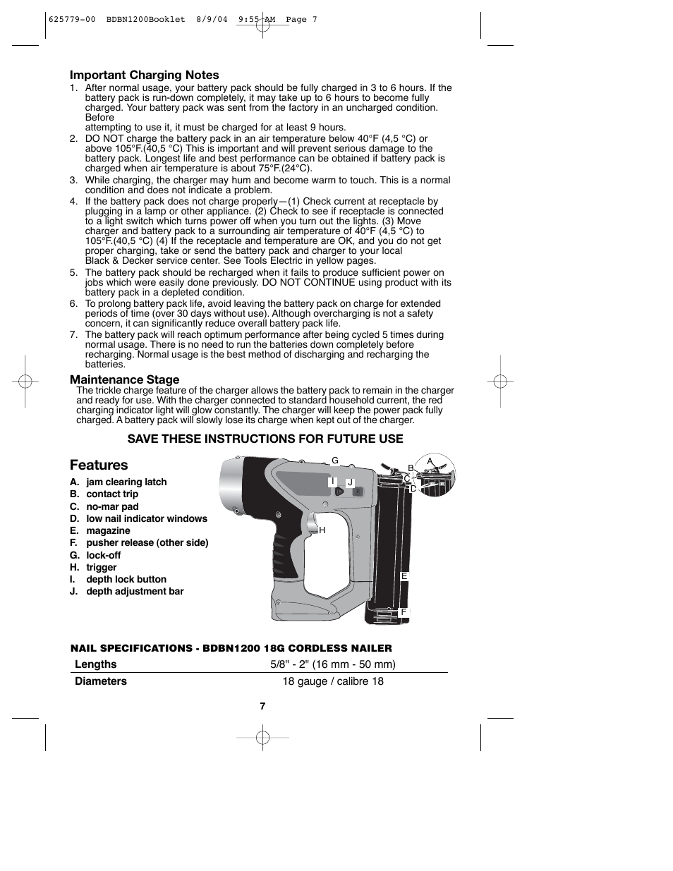 Features | Black & Decker BDBN1200 User Manual | Page 7 / 33
