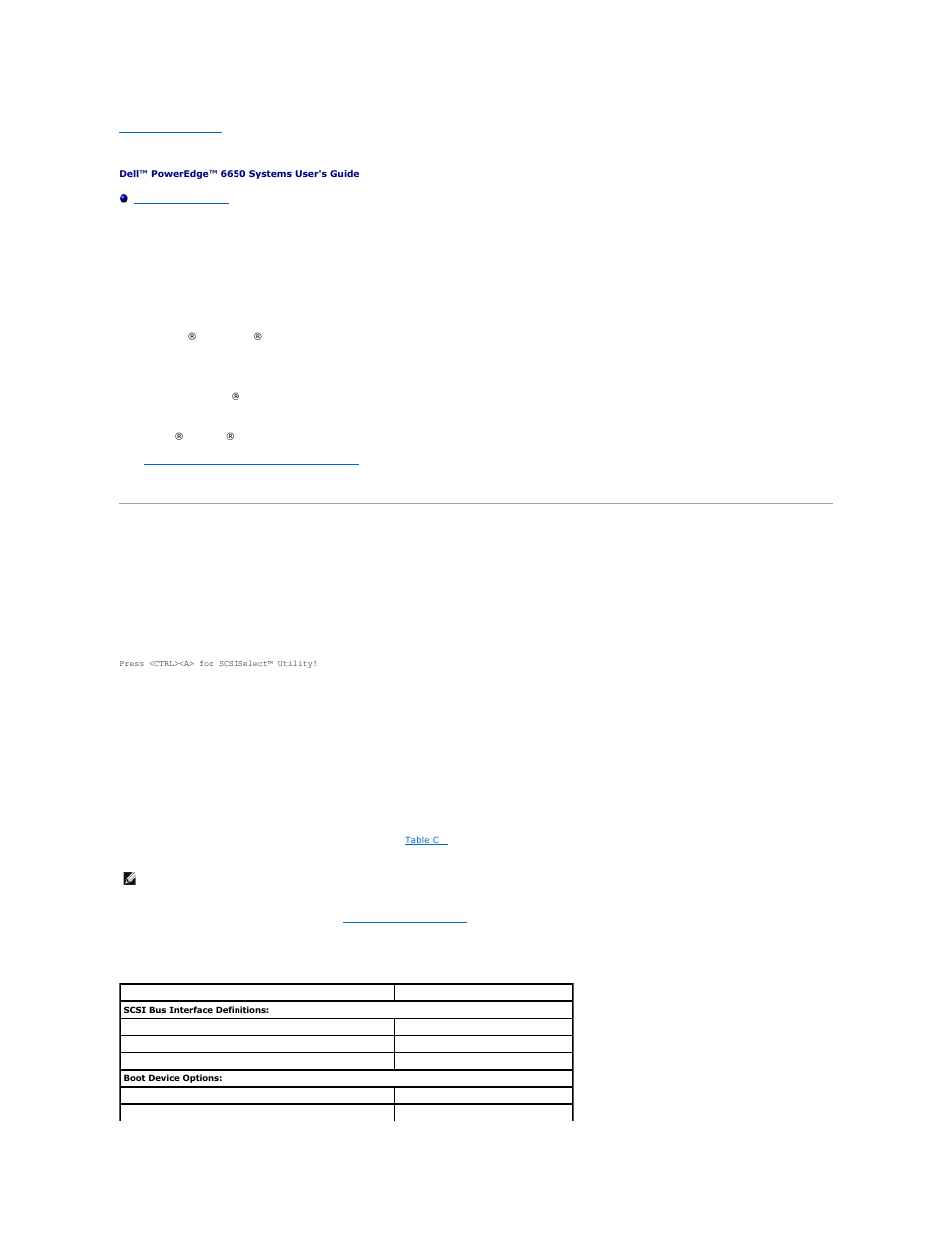 Installing and configuring scsi drivers, The scsi select utility, Starting the scsi select utility | Using scsi select menus, Scsi select default settings | Dell PowerEdge 6650 User Manual | Page 9 / 44
