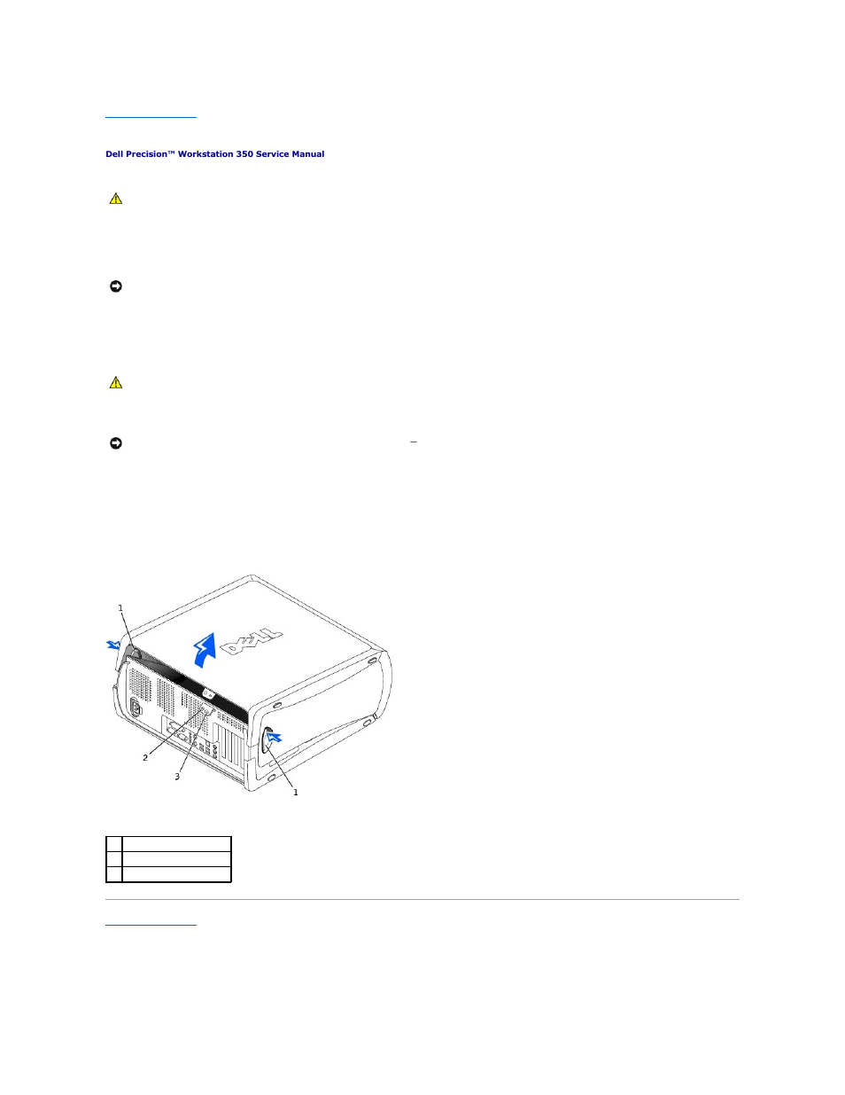Opening the computer cover | Dell Precision 350 User Manual | Page 22 / 40