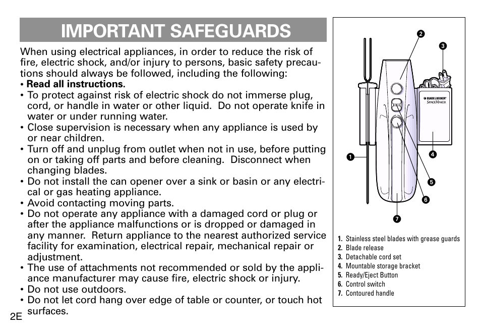 Safegaurds, Important safeguards | Black & Decker EK970 User Manual | Page 2 / 5