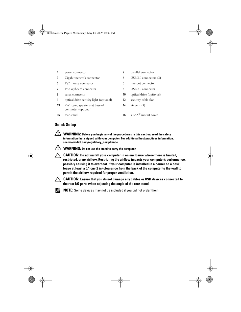 Quick setup | Dell Vostro 320 (Mid 2009) User Manual | Page 3 / 8