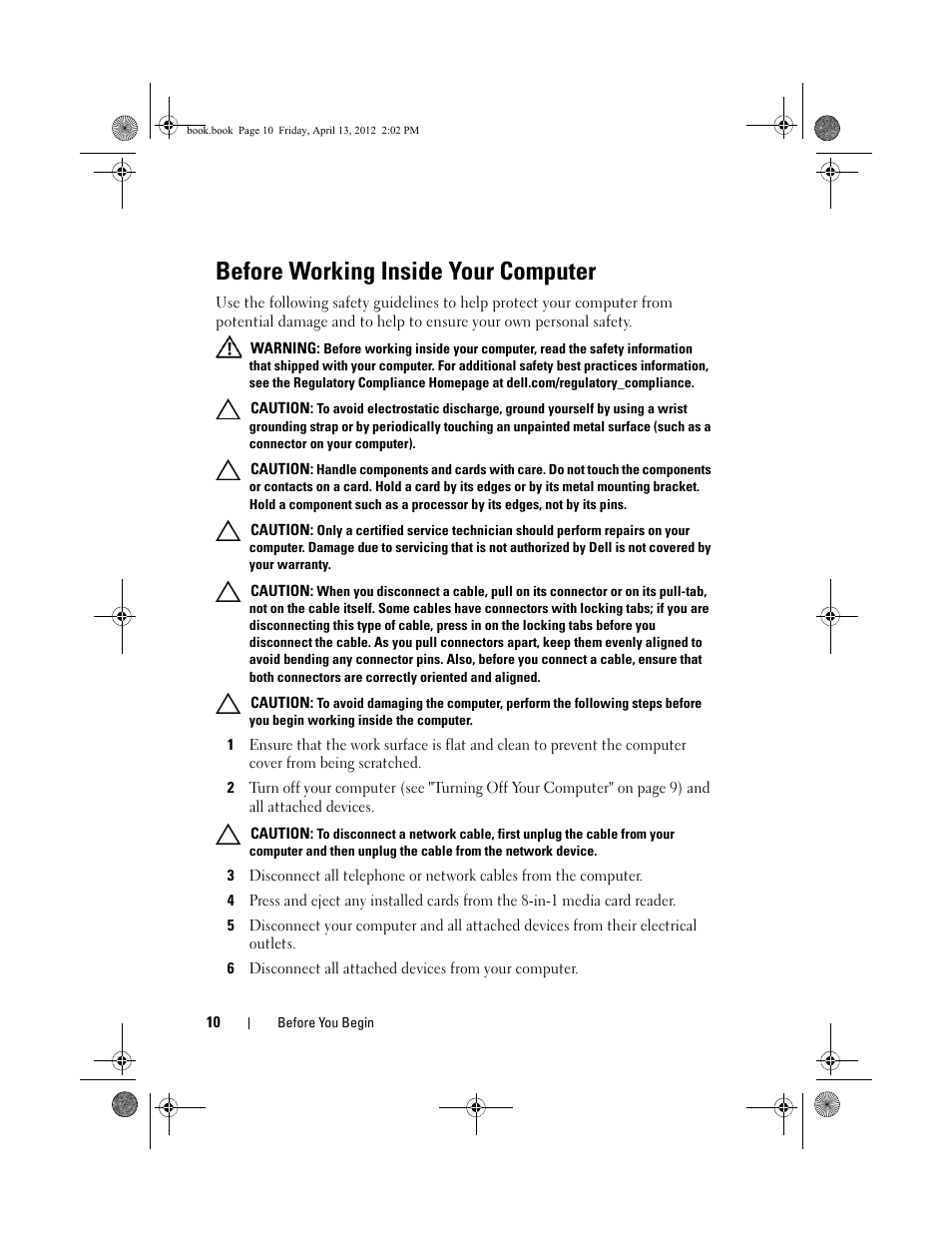 Before working inside your computer | Dell Inspiron 17R (N7110, Early 2011) User Manual | Page 10 / 116