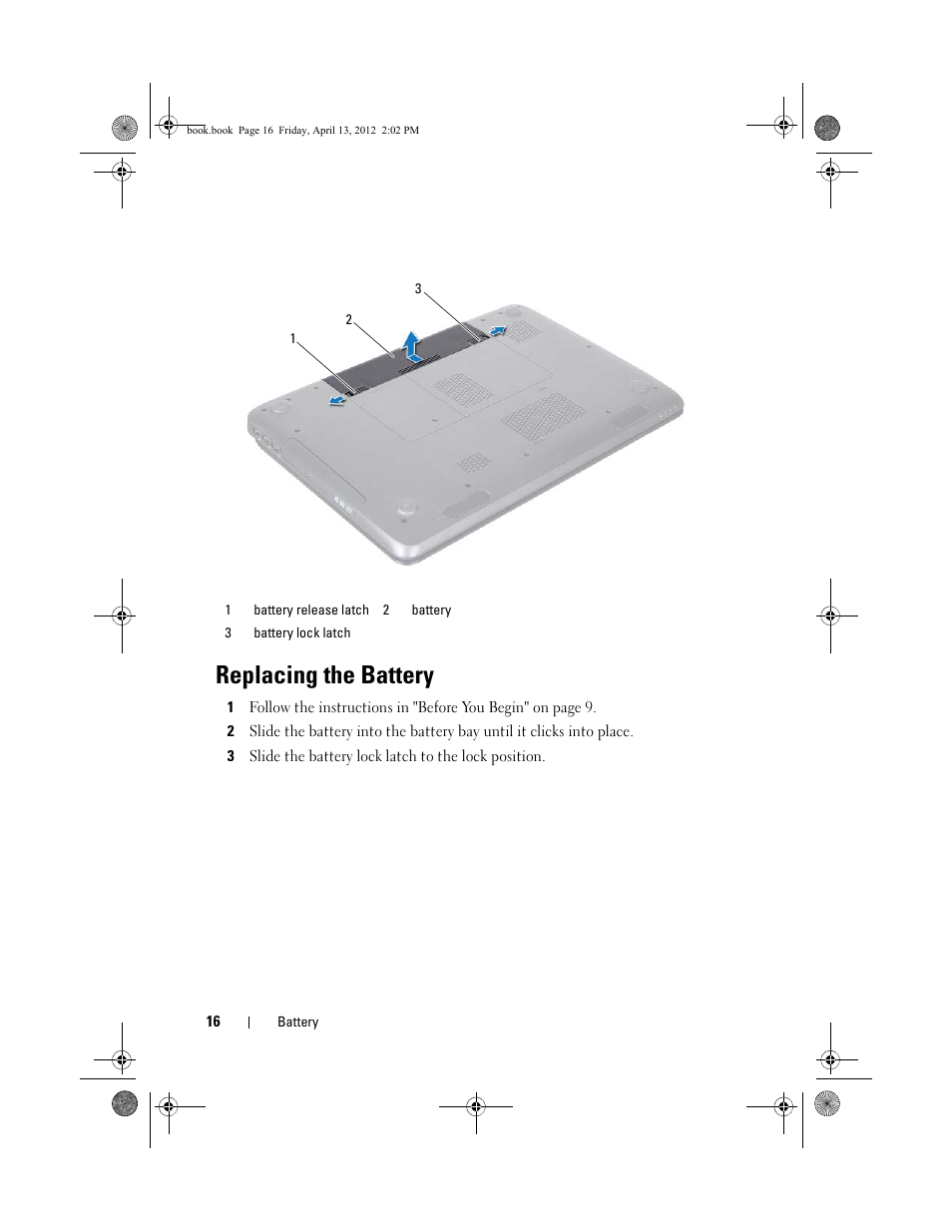 Replacing the battery | Dell Inspiron 17R (N7110, Early 2011) User Manual | Page 16 / 116