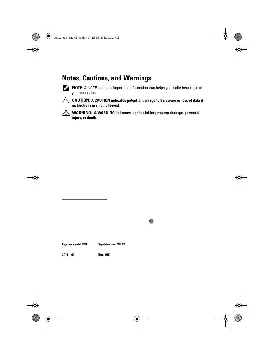 Notes, cautions, and warnings | Dell Inspiron 17R (N7110, Early 2011) User Manual | Page 2 / 116