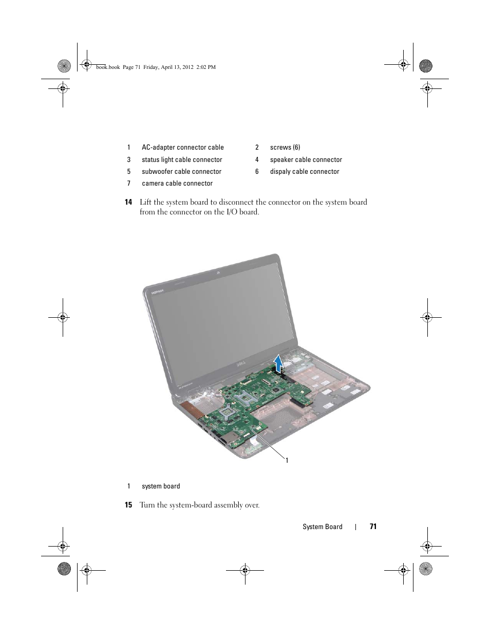 15 turn the system-board assembly over | Dell Inspiron 17R (N7110, Early 2011) User Manual | Page 71 / 116